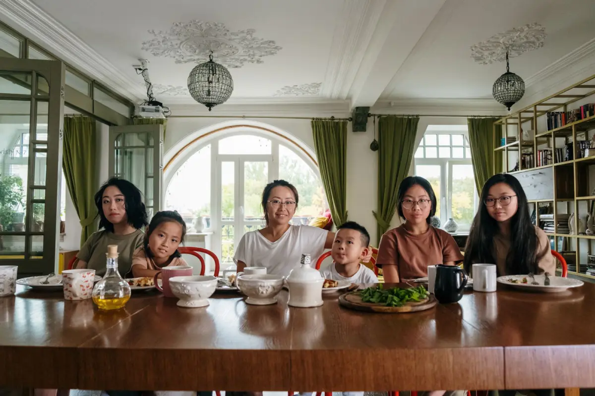 A family sharing dinner at home